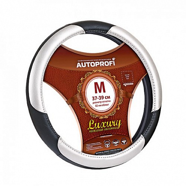 Оплетка руля из натуральной кожи для Для всех авто  AP-1010 BK/SILVER (M)